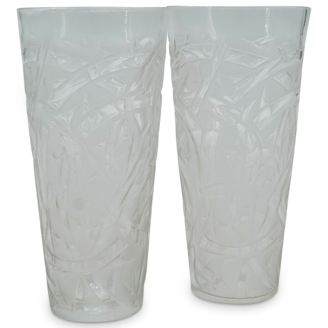 Pair Of Lalique Acid Etched Crystal Double Shot Glasses (1 of 7)