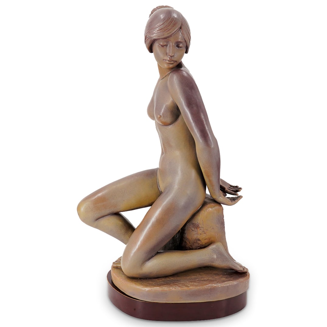 Unusual Signed Lladro XL Porcelain Figurine: DESCRIPTION: Unusual signed Lladro XL porcelain sculpture, depicting a kneeling nude female figure. By sculptor: Catala Blanes. Dated 1983. With hallmark, designer name and date on the underside. On a
