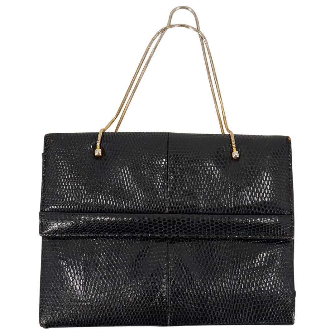 Vintage Saks Fifth Avenue Black Python Leather Clutch Bag (1 of 15)