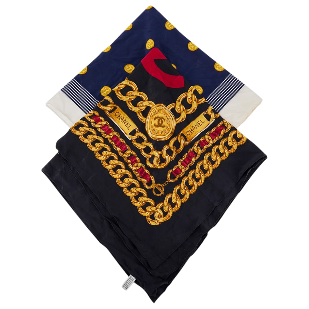 (2 Pc) Vintage Designer Chanel Silk Scarves Grouping (1 of 17)