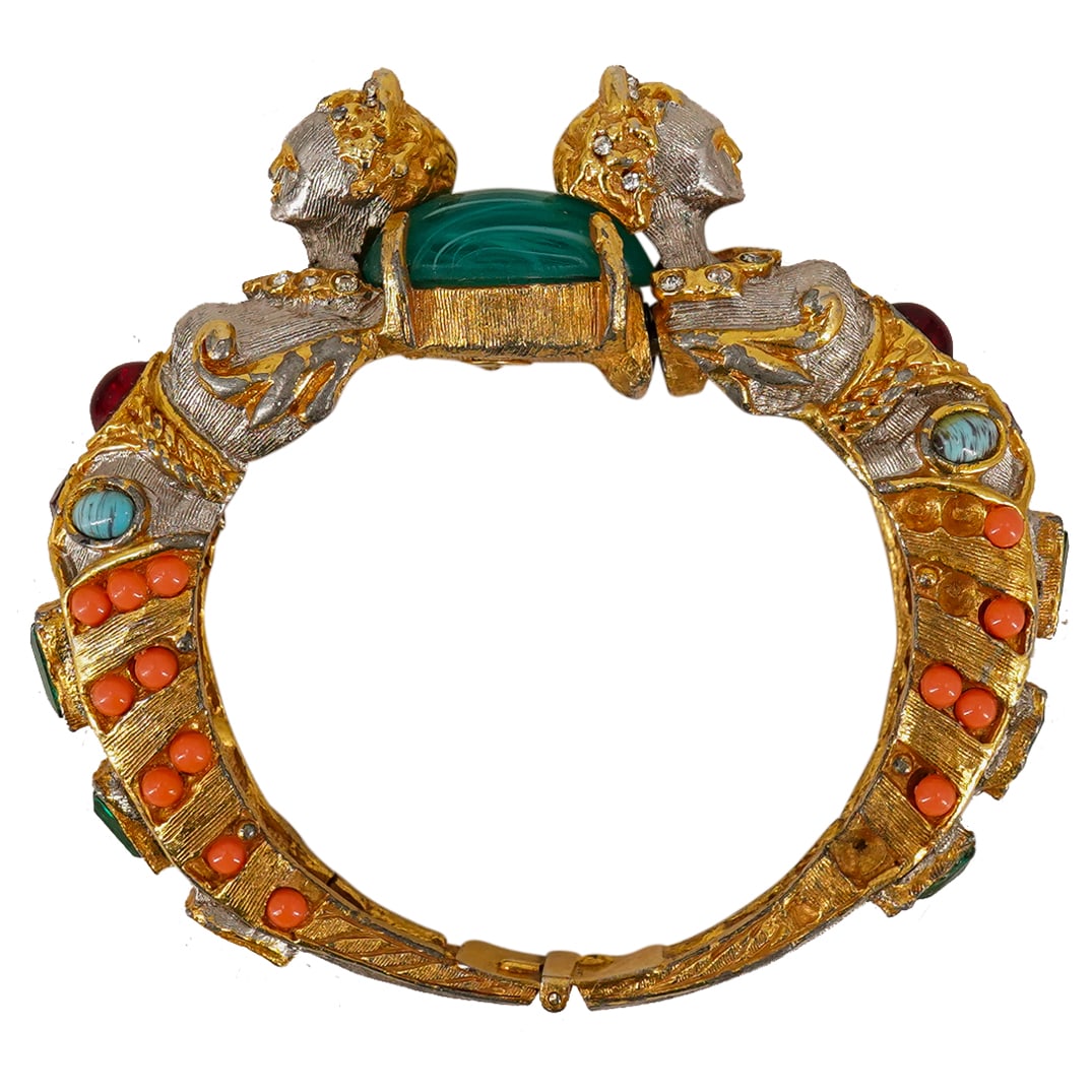 Vintage 1970s Kenneth Jay Lane Renaissance Style Green & Red Glass Crystals Bracelet (1 of 9)