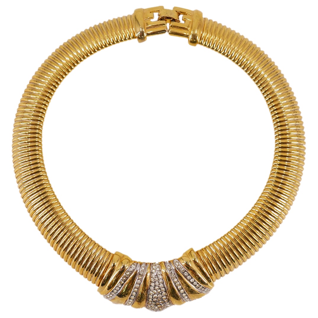 Vintage Designer Givenchy Gold Tone & Faux Diamond Crystal Choker Necklace (1 of 7)
