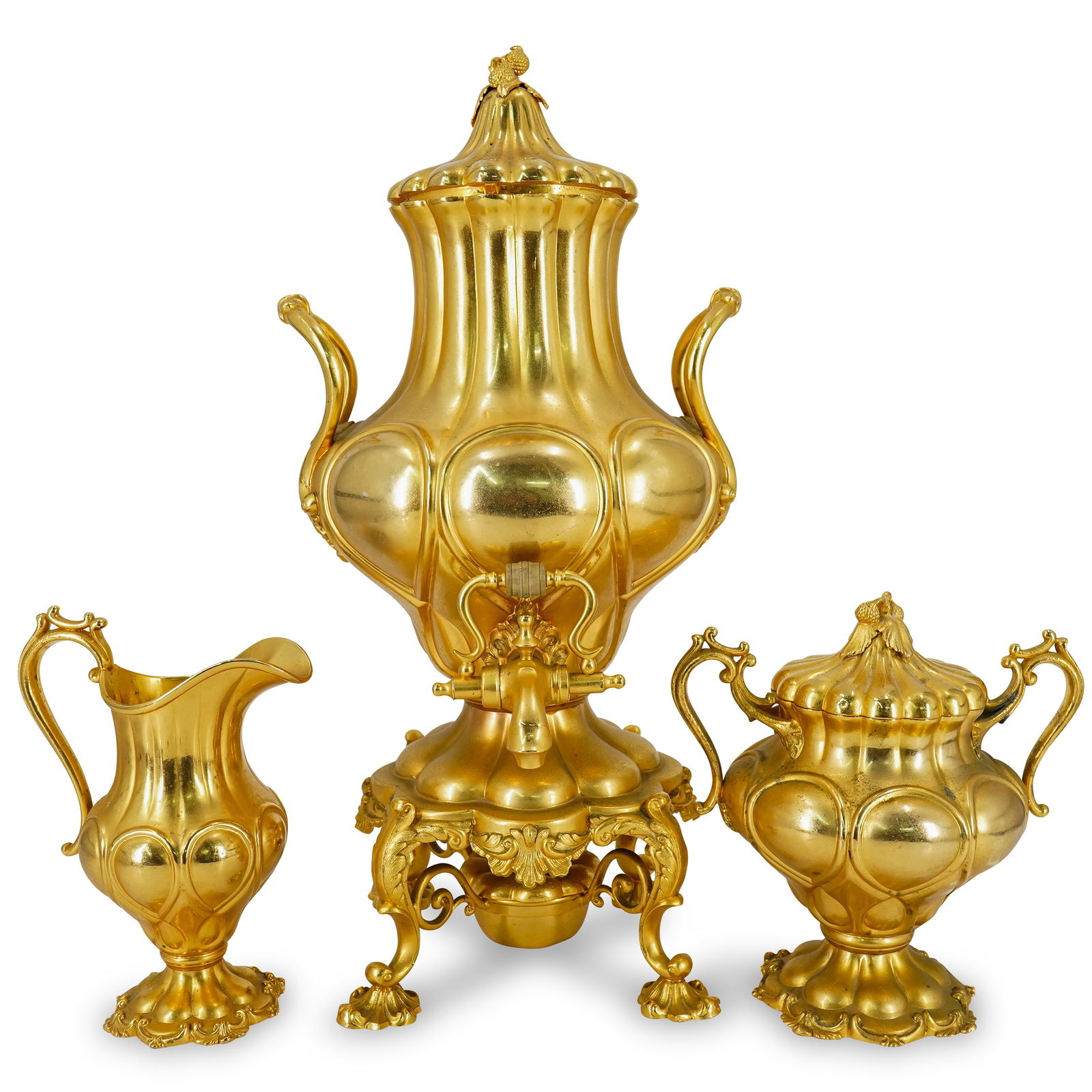 (3 Pc) Antique Reed & Barton Gilt Samovar Set (1 of 20)