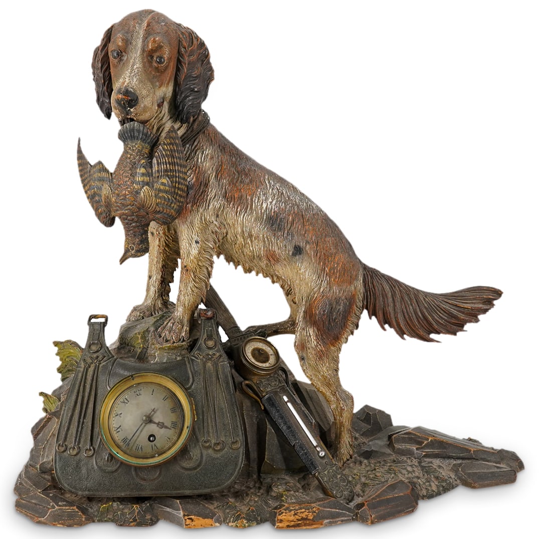 Large Antique Wood & Metal Hunting Dog Clock (1 of 19)
