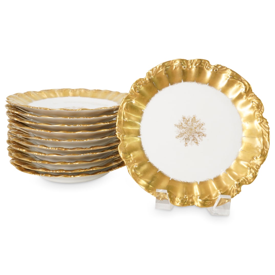 (11 Pc) Antique Limoges LS & S Gilt Porcelain Plates (1 of 6)