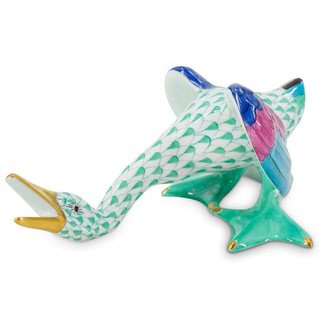 Herend Porcelain "Wild Duck" Green Fishnet Figurine (1 of 5)