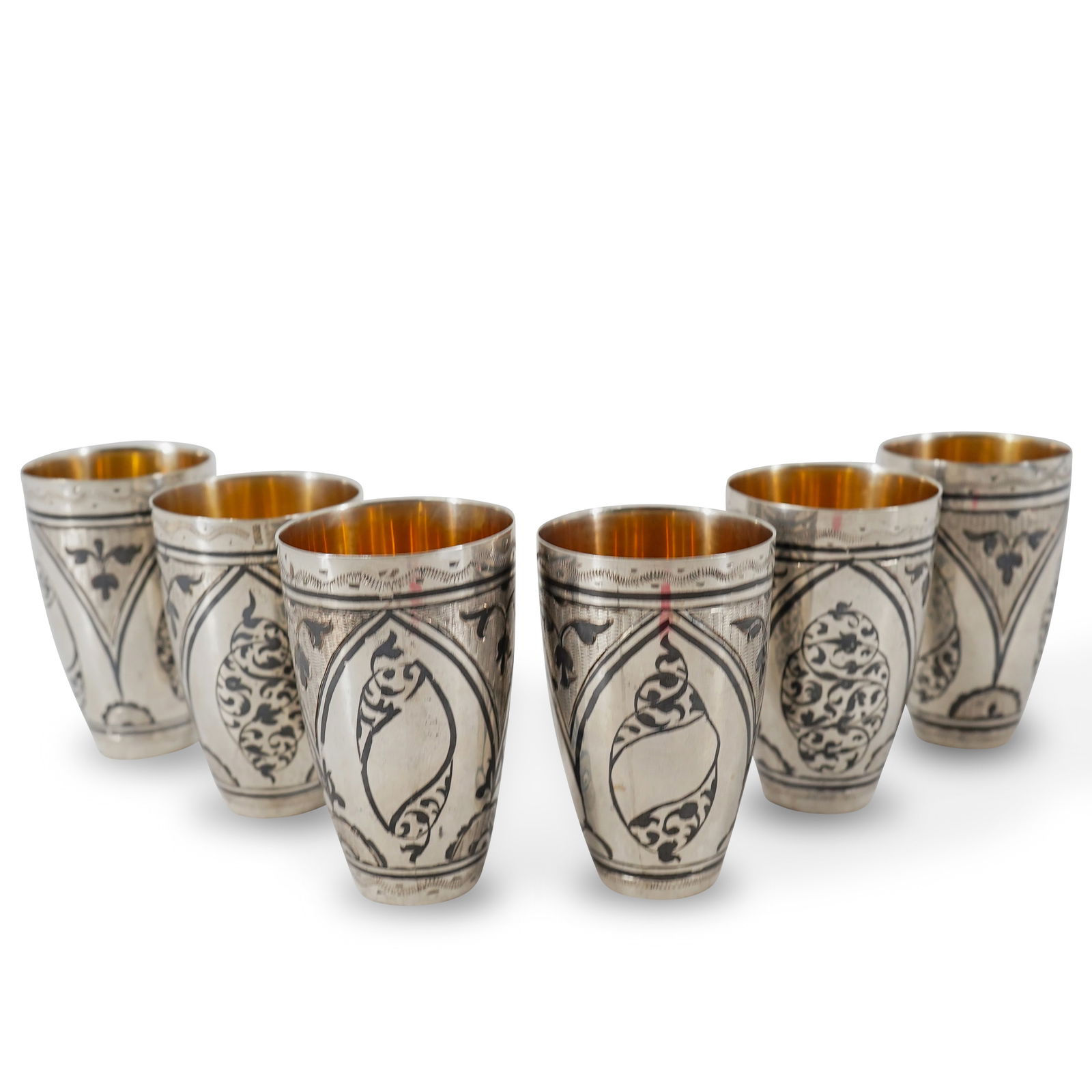 (6 Pc) Soviet Niello Silver Beakers (1 of 7)
