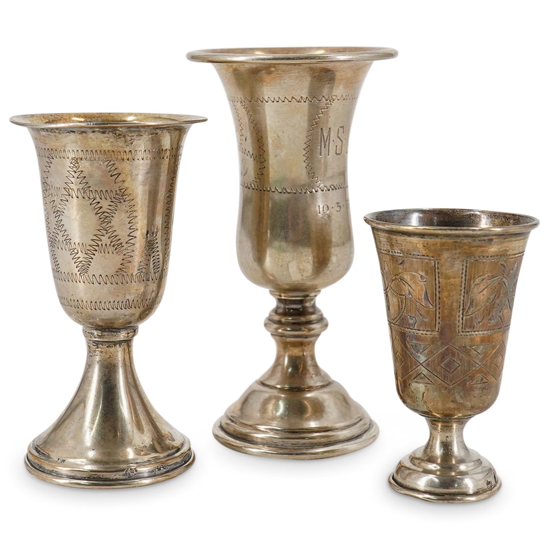 (3 Pc) Judaica Silver Kiddish Cups Grouping (1 of 18)