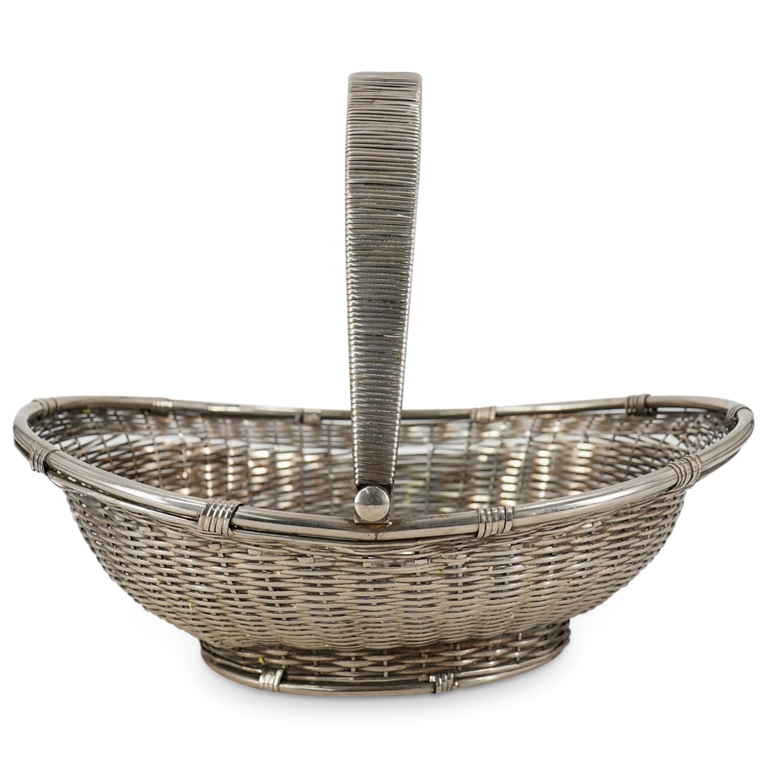 Christofle-Style Silver Plated Woven Oval Handled Basket (1 of 10)