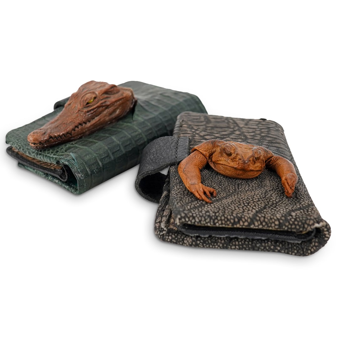 (2 Pc) Handmade Genuine Crocodile & Frog Leather Skin Wallets (1 of 20)