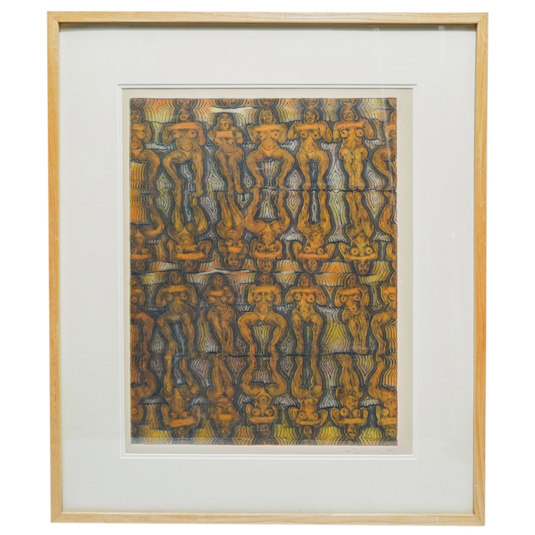 Signed Engraving W/ Aquatint: DESCRIPTION: Polychrome engraving with aquatint depicting partially nude women. Pencil signed and dated at lower right. CIRCA: 1985 ORIGIN: Possibly Brazilian DIMENSIONS: (Sight) H: 21" W: 15.75" (Fra