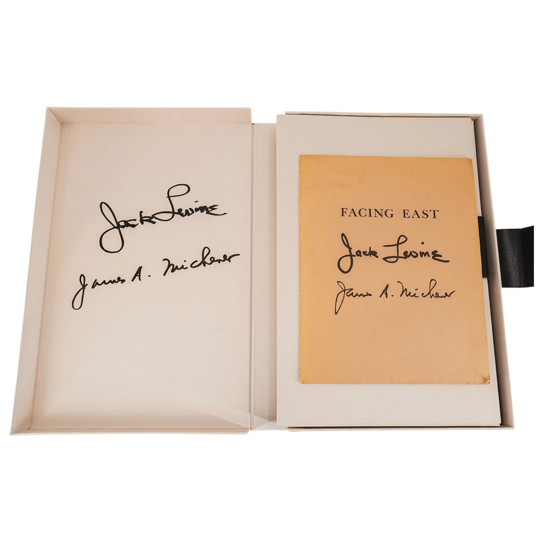 Jack Levine (American, 1915-2010) "Facing East" Lithograph Portfolio: DESCRIPTION: Limited edition lithograph portfolio entitled "Facing East" by Lithuanian Jewish artist Jack Levine featuring two inner portfolios proper: one containing four colored lithographs, one woo