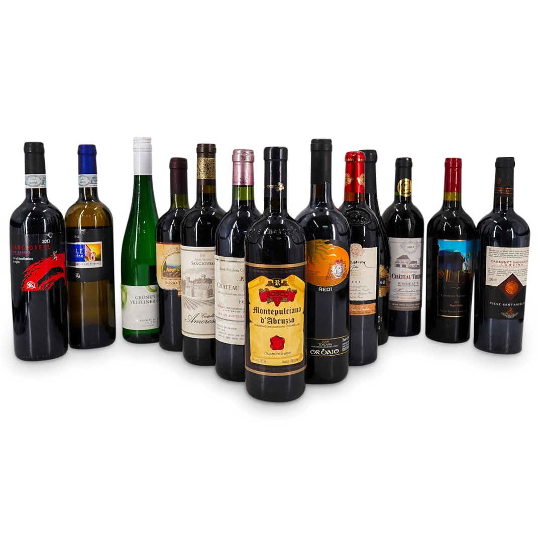 (13 Pc) Assorted Wine Lot: DESCRIPTION: 13 750 mL bottles of wine from various American and European vineyards. CIRCA: Early 21st Century ORIGIN: - DIMENSIONS: 750 mL CONDITION: Seven bottles have been sampled: Wine Train, Redi