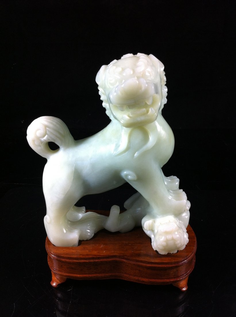 50 Antique Chinese Jade Komainu Statue On Wood Base Nov 14 2012 Akiba Antiques In Fl