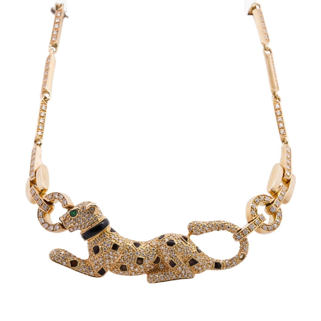 Cartier Panthere 18k Gold, Black Onyx, Diamond and Emerald Necklace (1 of 6)