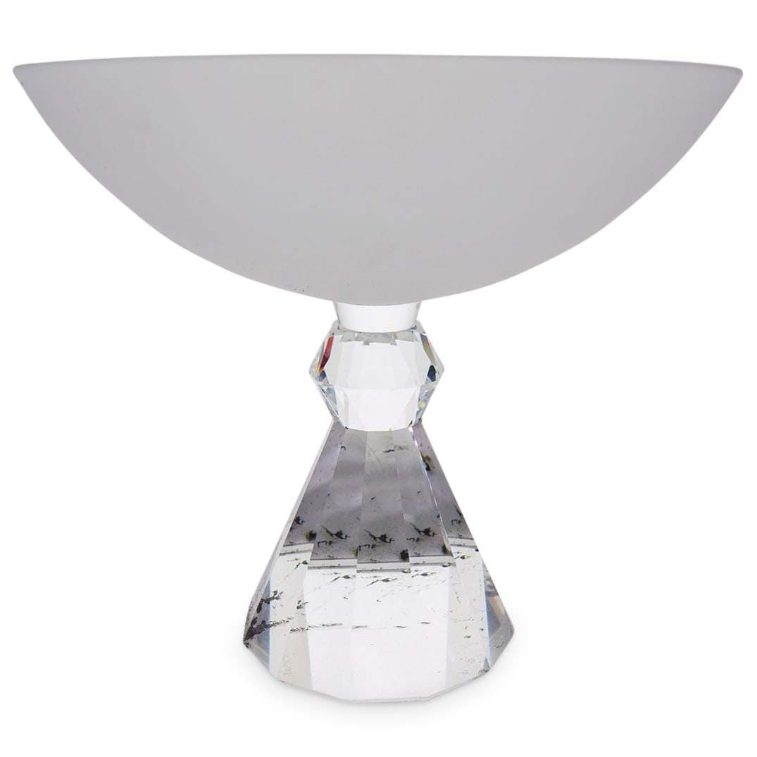 Ettore Sottsass (Italian, 1917-2007) For Swarovski Crystal Centerpiece Bowl: DESCRIPTION: Limited edition centerpiece ("Centrotravola") by Ettore Sottsass (Italian, 1917-2007) for Swarovski. Signed and numbered "156/250" on base. Includes original boxes. CIRCA: Late 20th centu