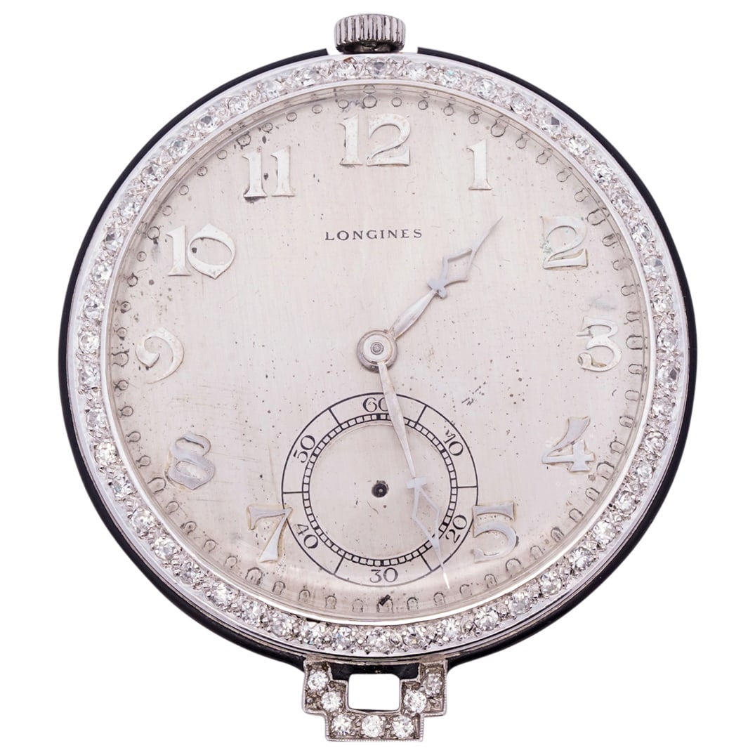 Art Deco Longines Platinum, Diamond and Enamel Pocket Watch (1 of 4)