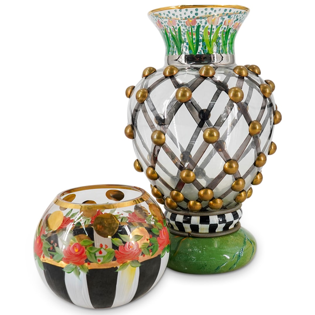 (2 Pc) MacKenzie Childs Vase & Votive Candleholder (1 of 14)