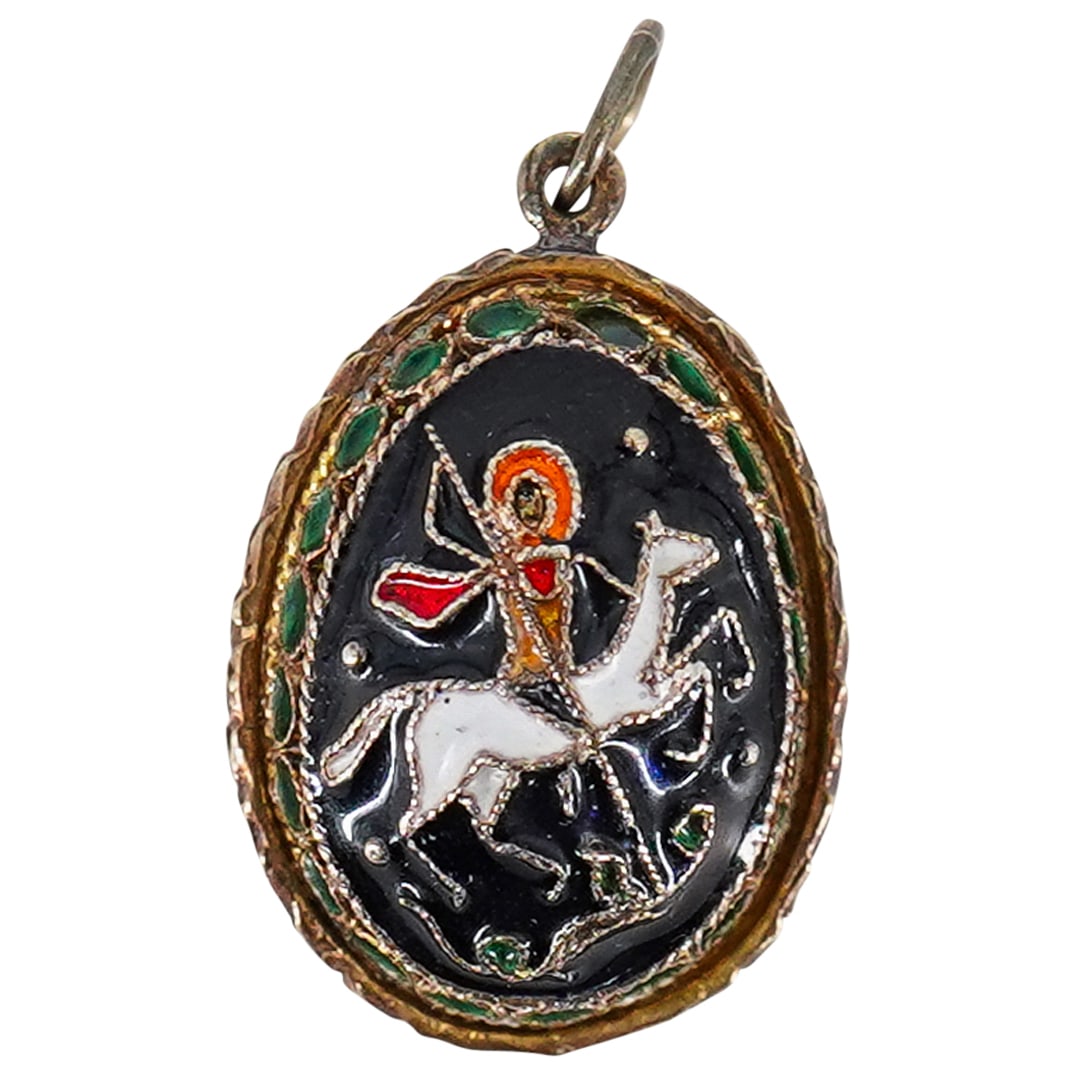 19th Century Fine Russian Enameled Silver Egg Pendant (1 of 3)