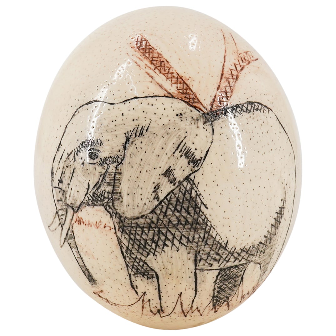 Carved Elephant On Ostrich Egg (1 of 6)