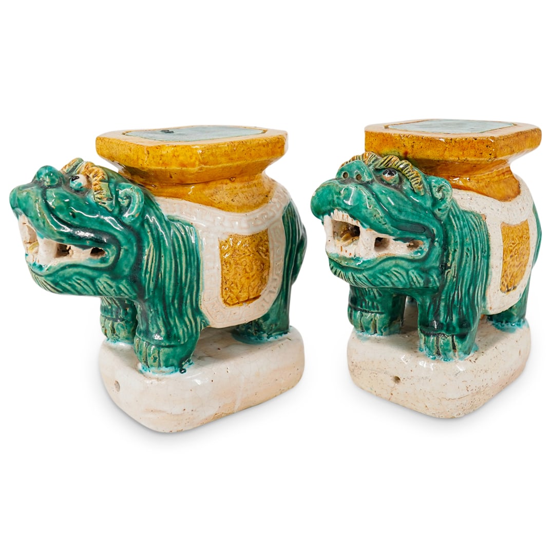 Chinese Glazed Pottery Foo Dogs Small Plant Stands (1 of 17)