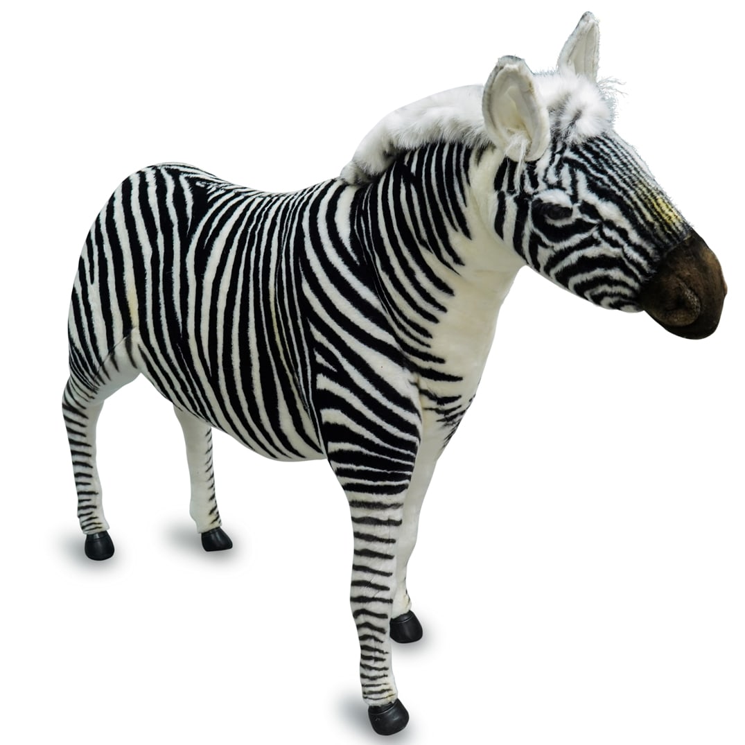 Life Size Hansa Creation Portraits Of Nature Zebra Plush: DESCRIPTION: Life size realistic zebra plush animal by Hansa Creation featuring realistic textile exterior, realistic mane, and hanging tail. CIRCA: 21st Century ORIGIN: The Philippines DIMENSIONS: H: