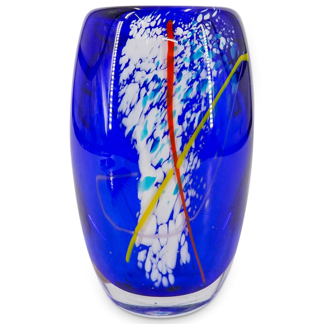 Early Duncan McClellan (American) Studio Glass Vase: DESCRIPTION: Polychrome & colorless glass vase by Duncan McClellan (American). Signed and dated at underside. CIRCA: 1991 ORIGIN: American DIMENSIONS: H: 8.25" Diameter: 4.75" CONDITION: Heavy chip at