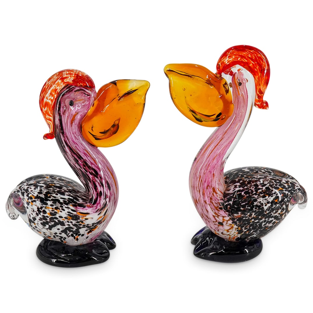 (2 Pc) Murano Art Glass Pelican Figurines (1 of 15)