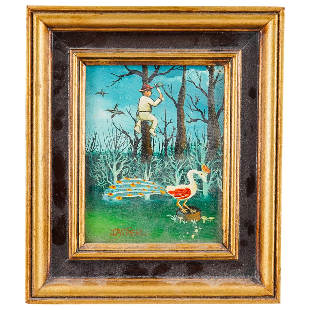 American School Field Worker & Peacock Oil On Canvas On Board (1 of 8)