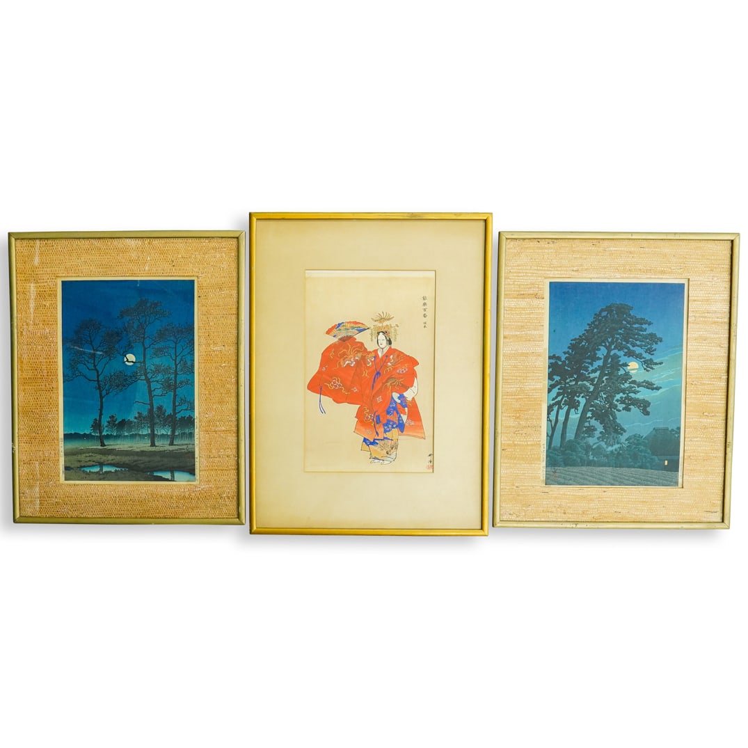 (3 Pc) Antique Japanese Colored And Signed Woodblocks (1 of 19)