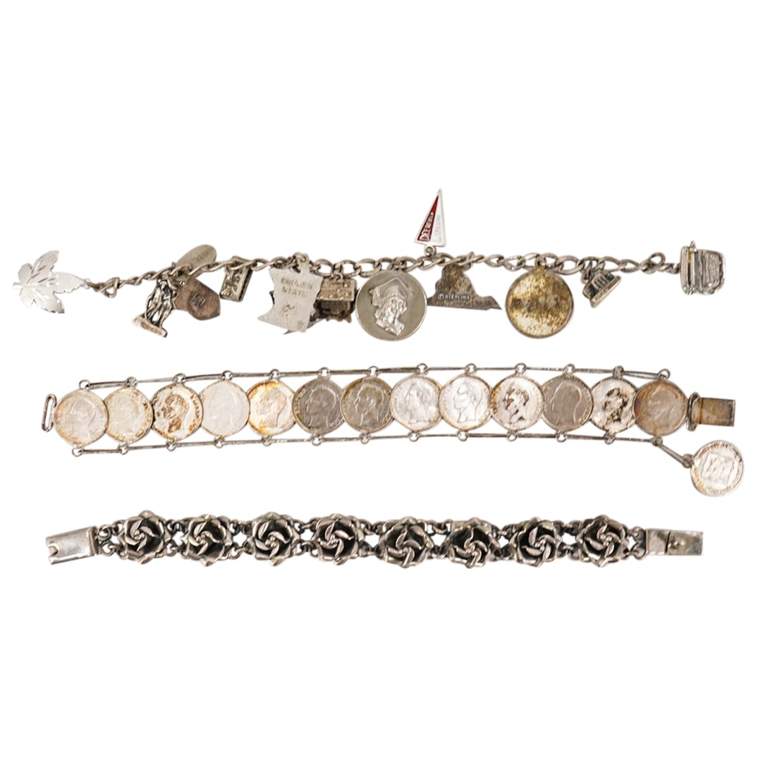 (3 Pc) Vintage Silver Charm Bracelets Grouping (1 of 19)