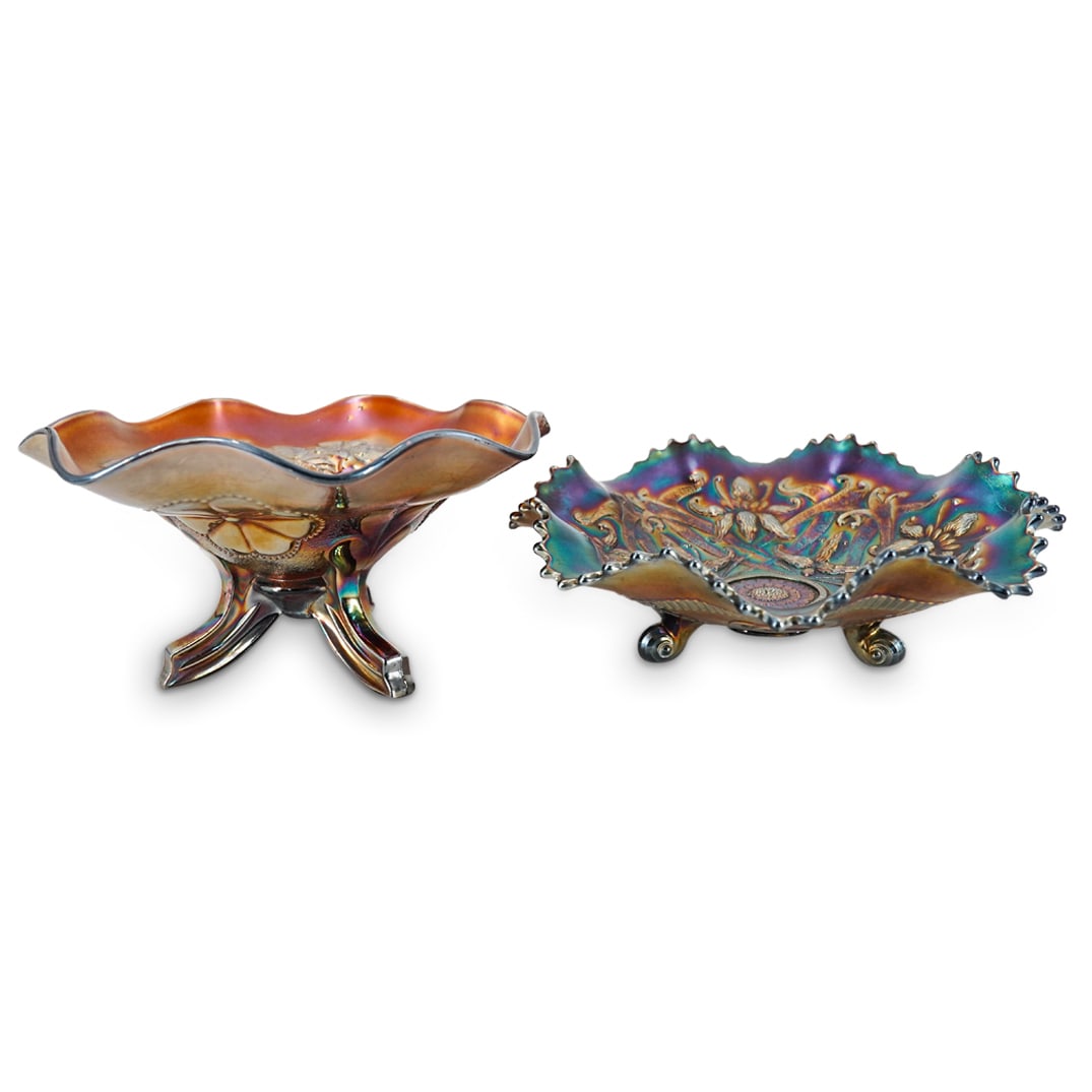(2 Pc) Northwood Amethyst Iridescent Carnival Glass Footed Bowls (1 of 19)