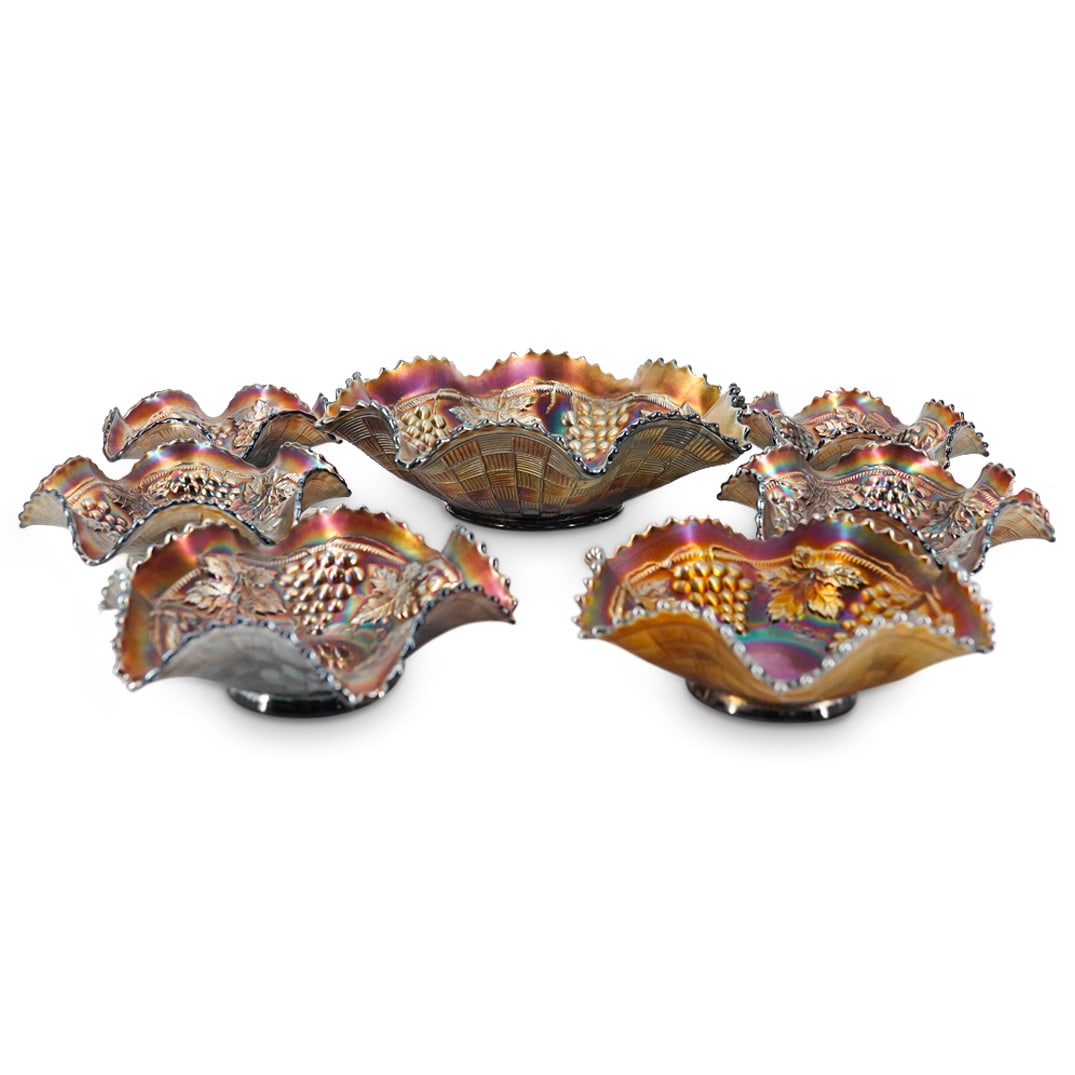 (7 Pc) Northwood "Grape and Cable Amethyst" Carnival Glass Fruit Bowls Set (1 of 20)