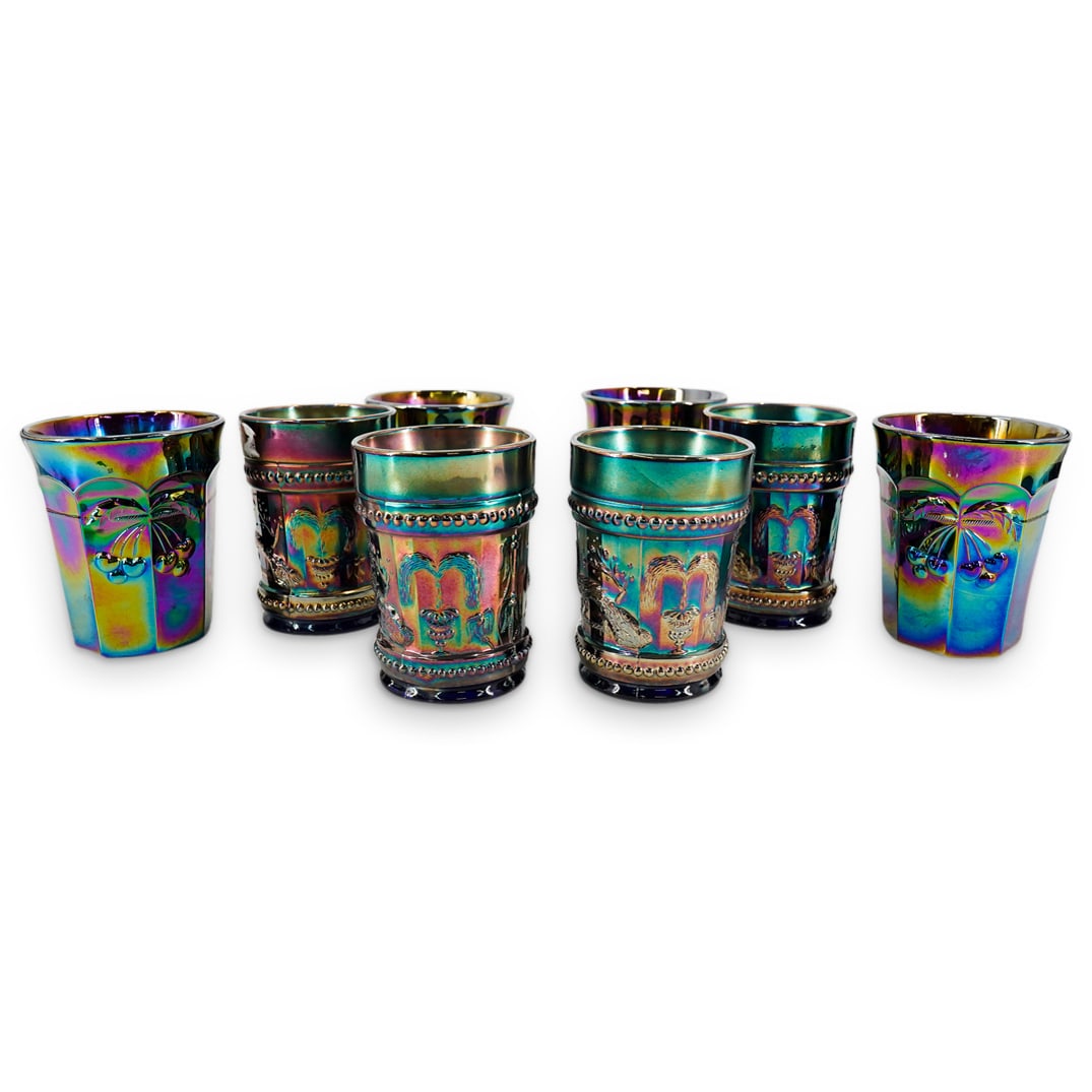 (8 Pc) Amethyst Iridescent Carnival Glass Tumblers Grouping (1 of 13)