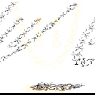 (4 Pc) Tiffany & Co. Sterling Silver and 18k Gold Jewelry Set: DESCRIPTION: A set of Tiffany and Co. Circle link jewelry set comprised of a series of sterling silver and 18k yellow gold links, incised along the closures "Tiffany and Co. 925 and 750". Total