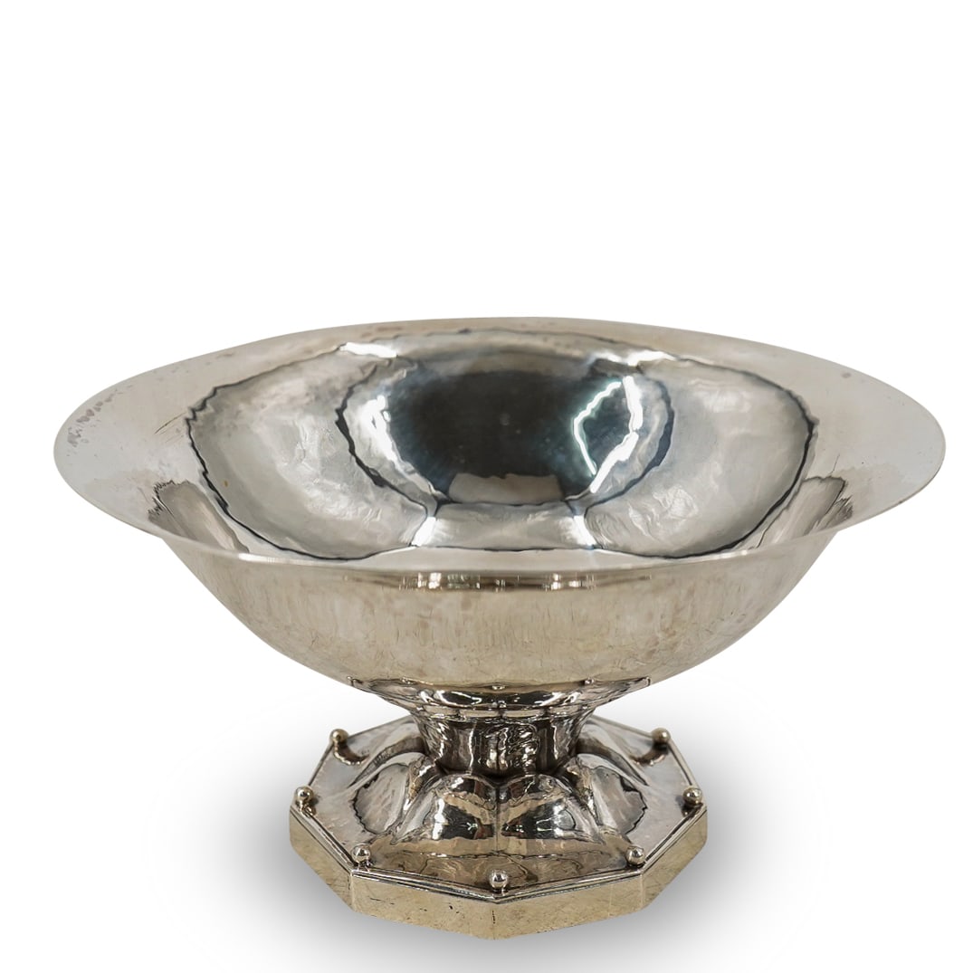 Georg Jensen #181B Sterling Silver Bowl: DESCRIPTION: Georg Jensen sterling silver bowl, No. 181B, the nine-sided foot decorated with nine beads and, the stem decorated with foliage motifs. Marked on underside. Total weight: 144 g CIRCA: 192