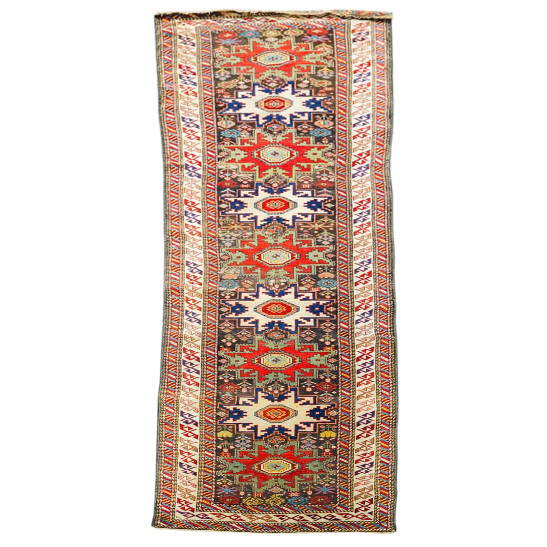 19th Century Azerbaijani Caucasian Lesghi Star Wool Runner Rug (1 of 14)