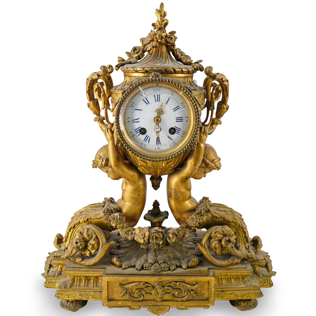Antique French Gilt Bronze Putto Urn Mantel Clock (1 of 17)
