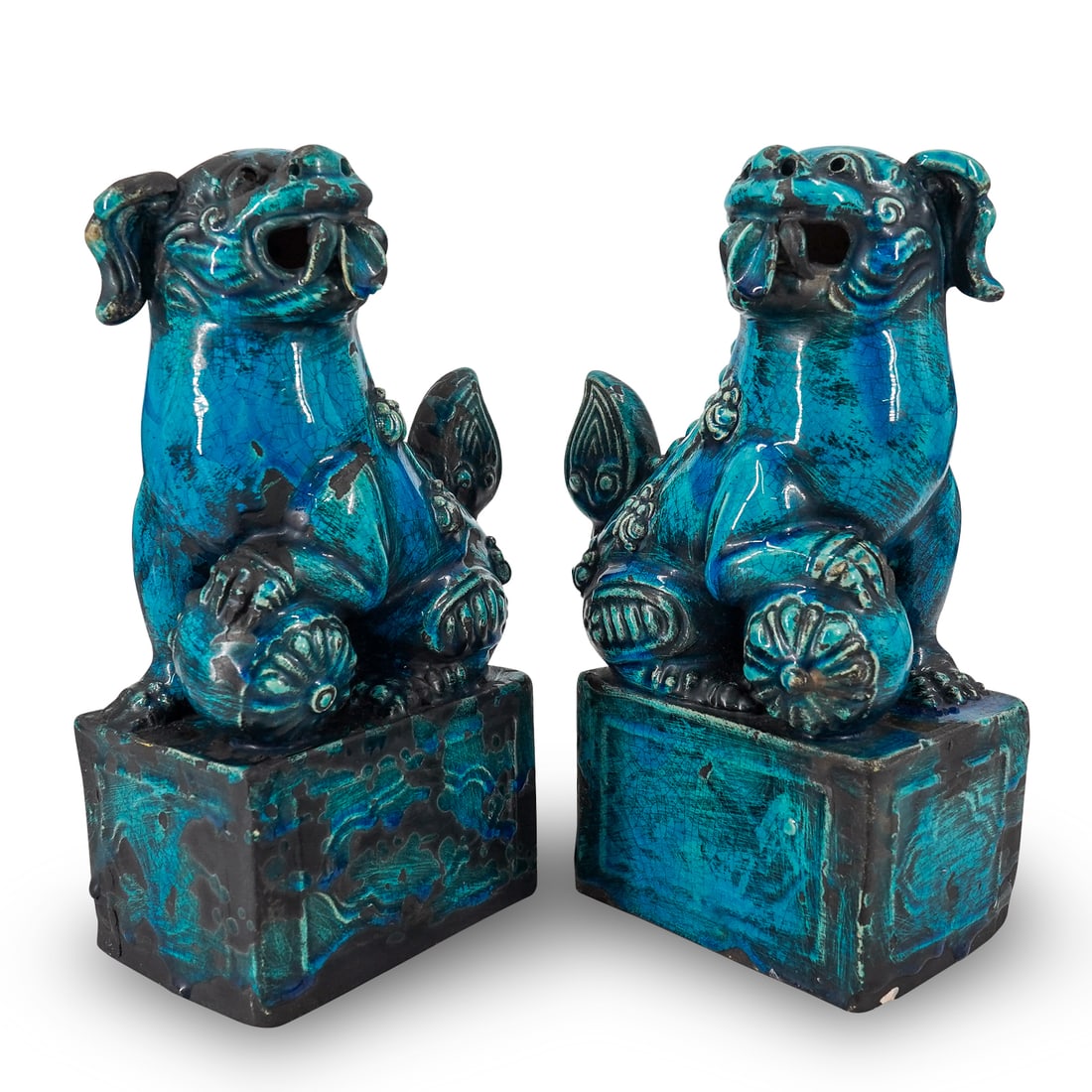 Pair Of Chinese Glazed Ceramic Shiwan Ware Guardian Lions (1 of 19)
