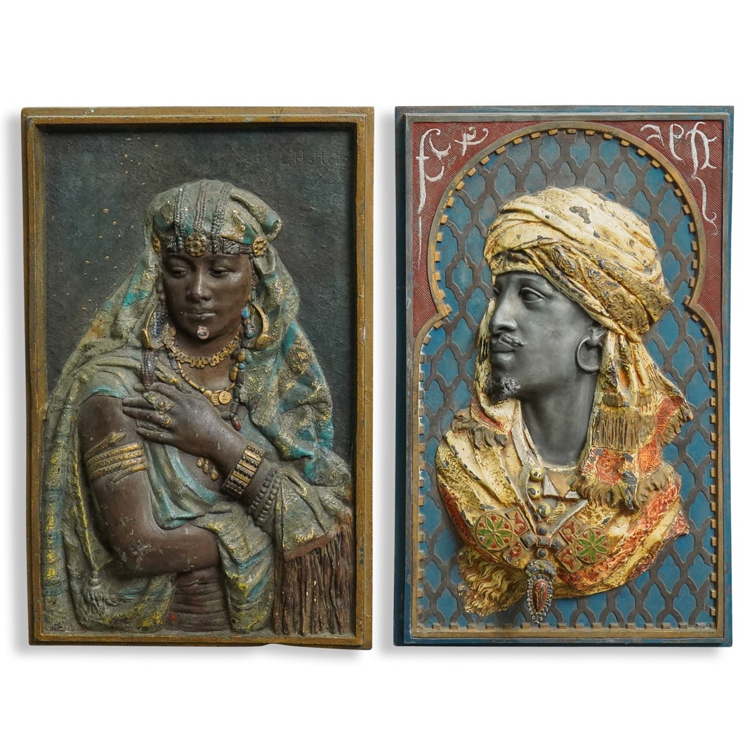 Pair Of European Orientalist Figural Mixed Metal Plaques (1 of 15)
