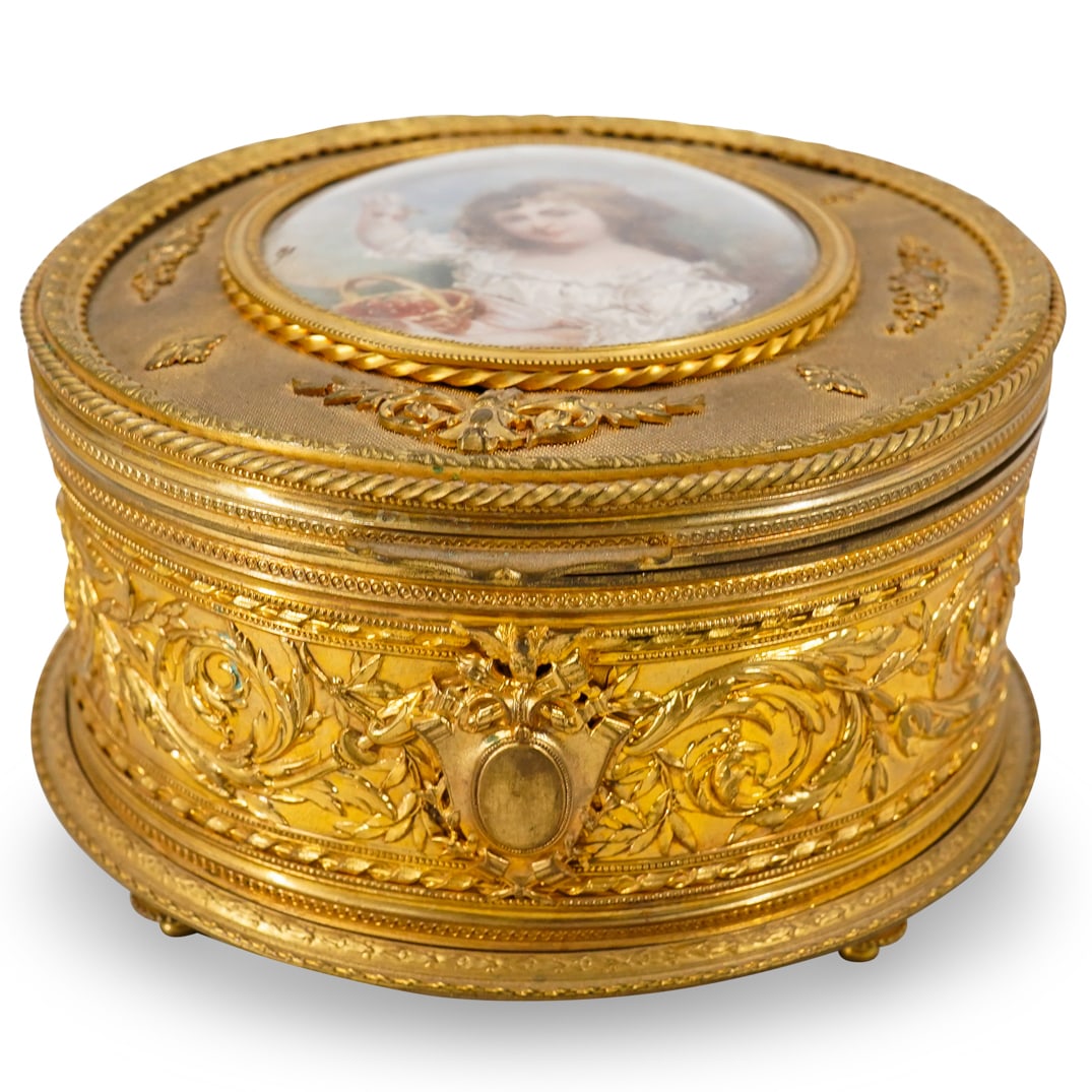 19th Century French Round Dore Bronze Vanity Box (1 of 13)