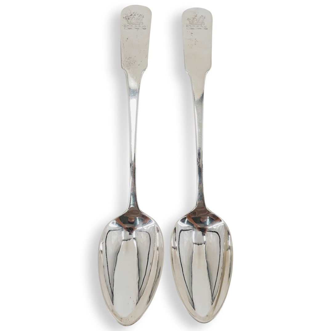 Pair Early American Coin Silver Serving Spoons (1 of 7)