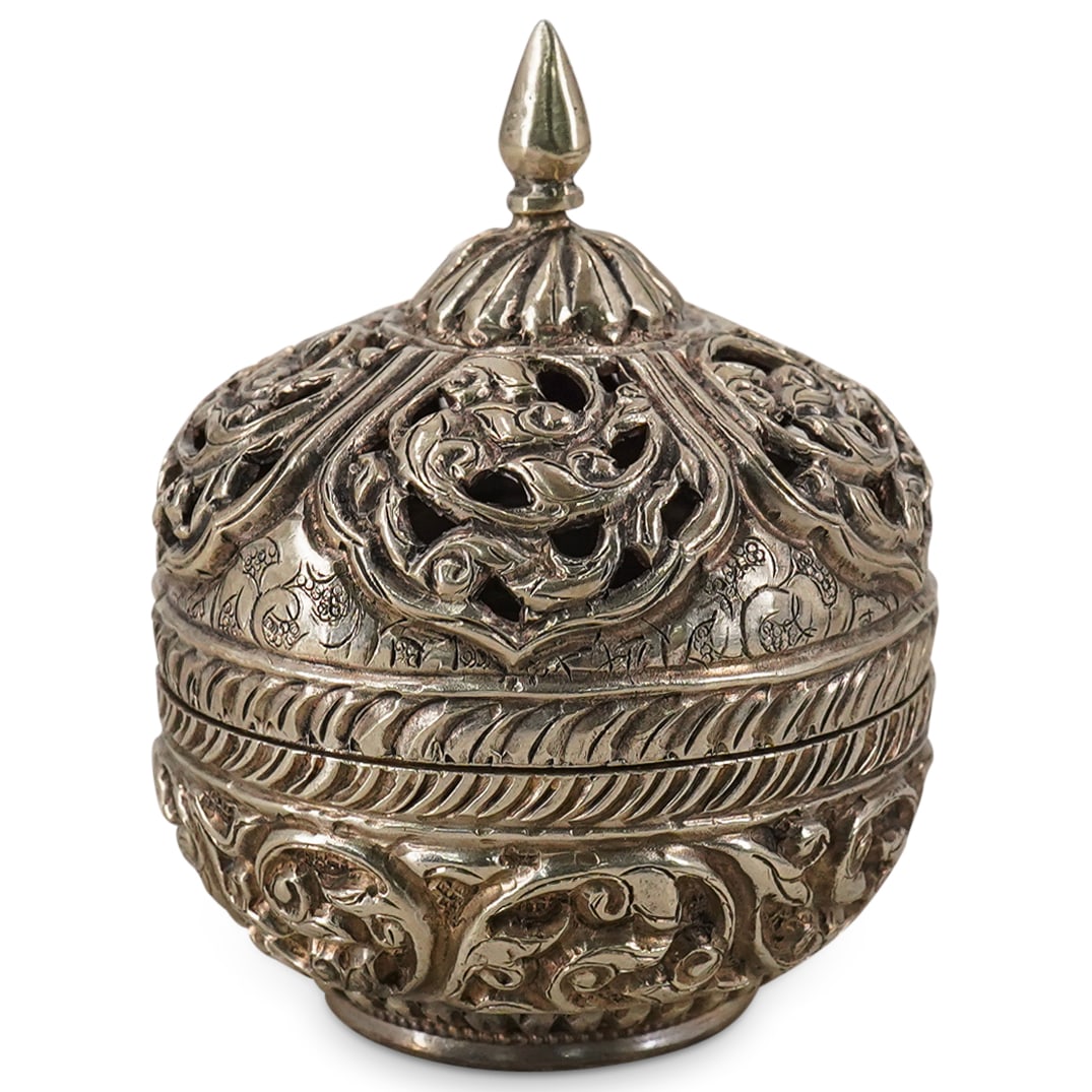 Indo-Persian Embossed Silver Repousse Potpourri Reticulated Box (1 of 8)