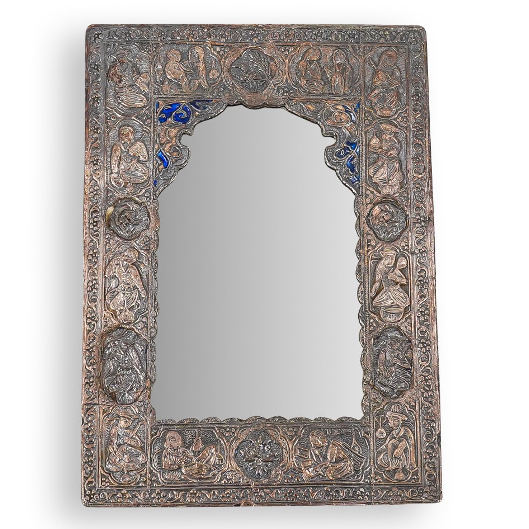 Indo-Persian Embossed Silver Repousse Mirror (1 of 6)