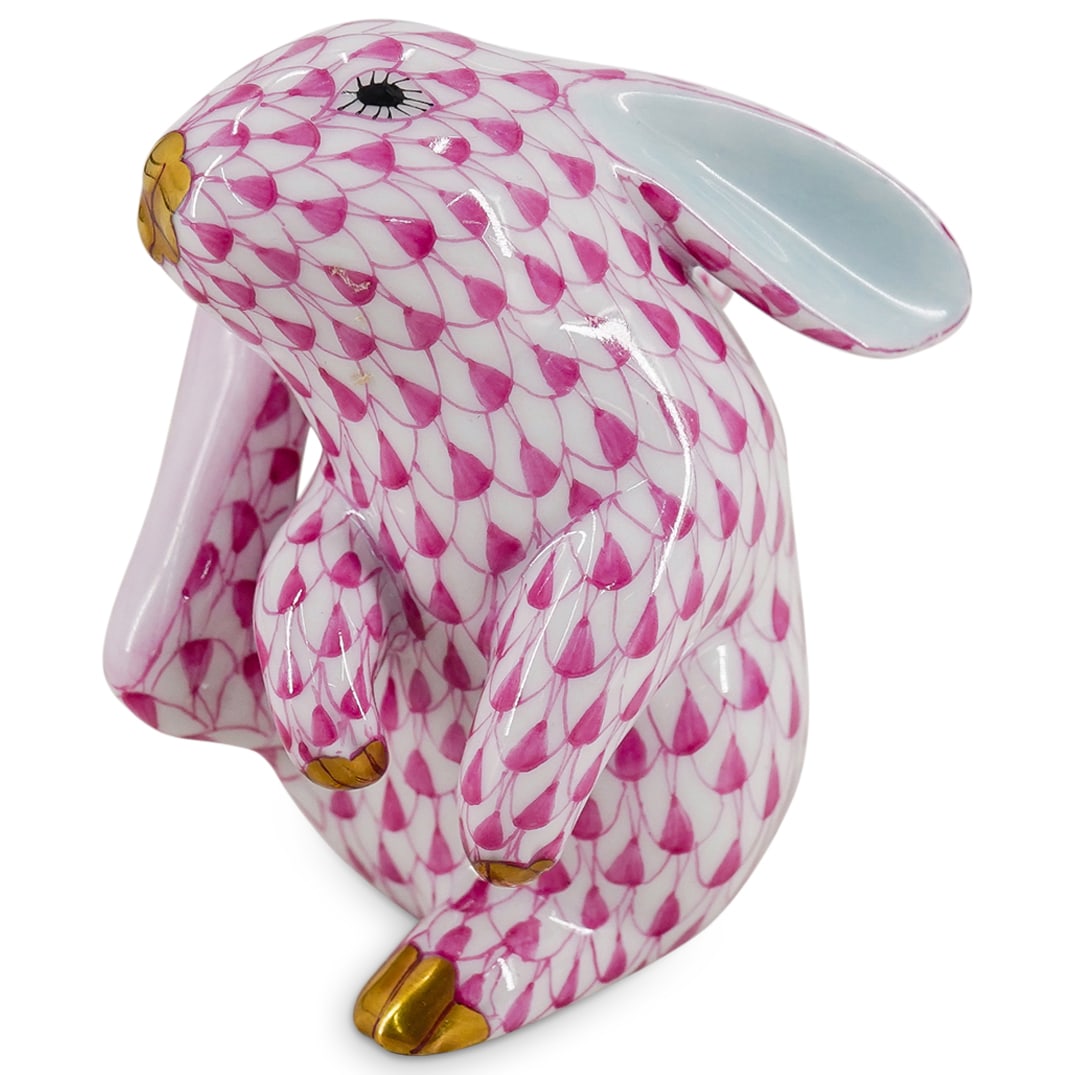 Herend Porcelain "Scratching Bunny" Raspberry Fishnet Figurine (1 of 5)