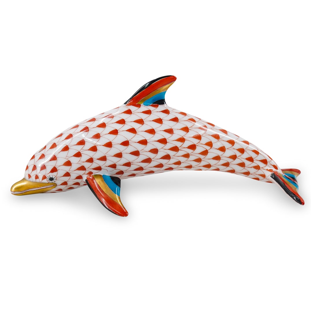 Herend Porcelain "Dolphin" Rust Fishnet Figurine (1 of 6)