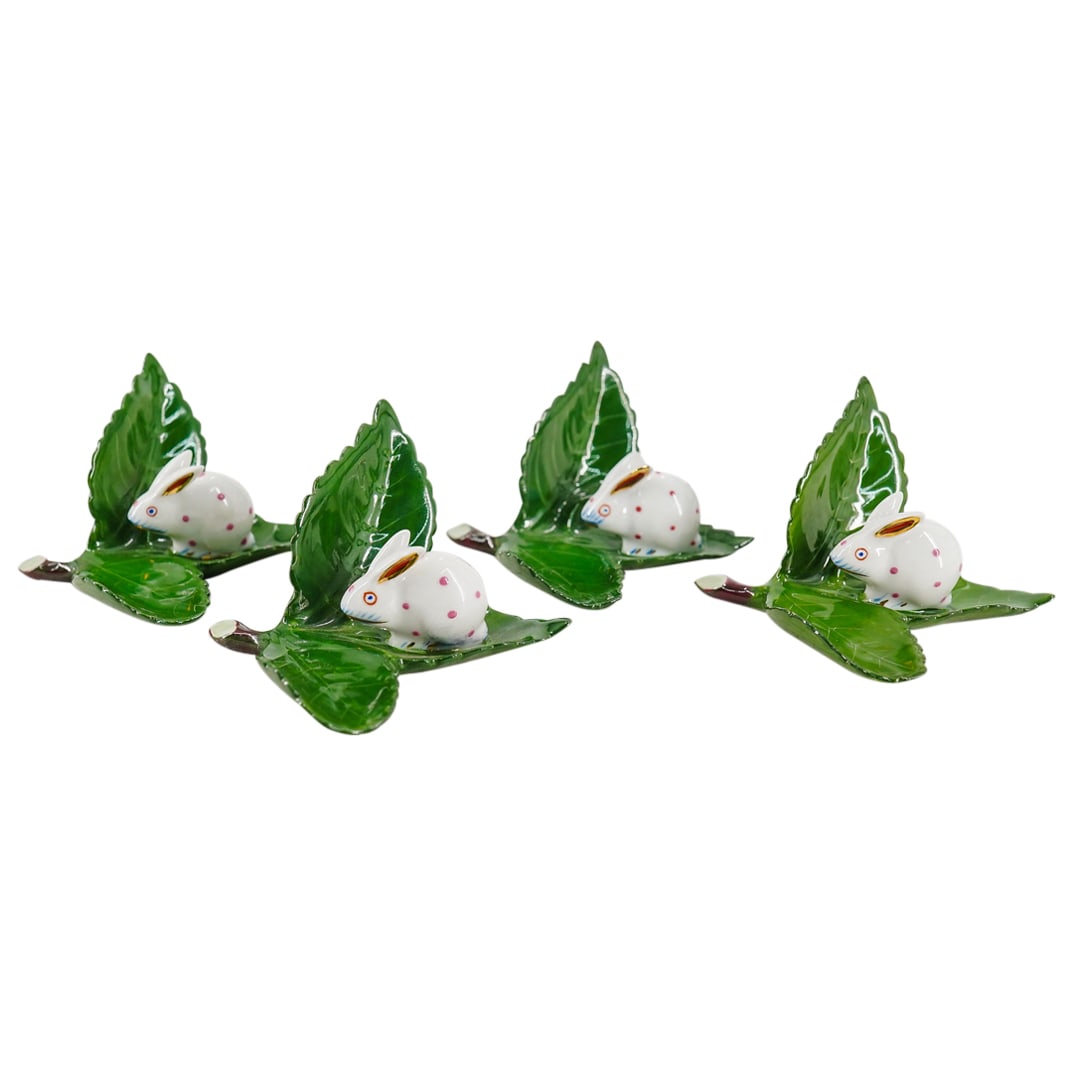 (4 Pc) Herend Hungary Porcelain "Bunny On Leaf" Figurines (1 of 7)