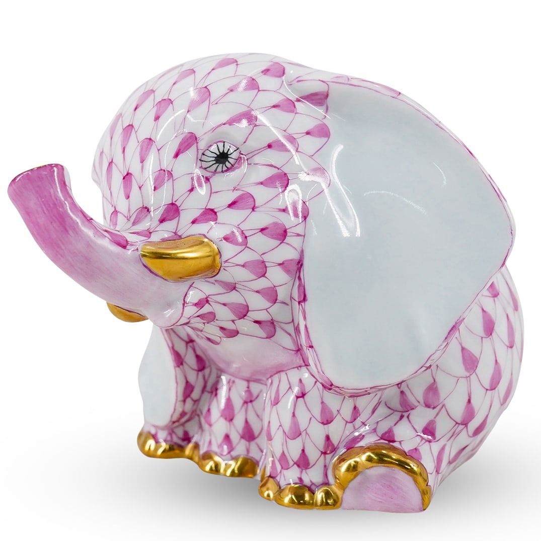 Herend Porcelain "Eavesdropping Elephant" Raspberry Fishnet Figurine (1 of 7)