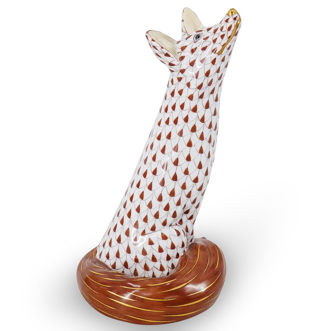 Herend Porcelain "Fox" Chocolate Brown Fishnet Figurine (1 of 6)