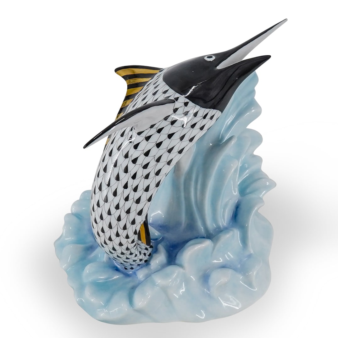 Herend Porcelain "Swordfish" Black Fishnet Figurine (1 of 7)